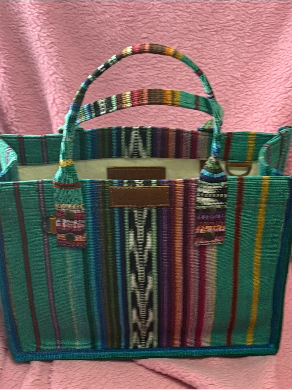 Nena & Co. Multicolor Striped Woven Tote - Teal, Pink, Purple, Yellow